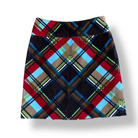 Etcetera Plaid Corduroy Mini Skirt Womens Size 0 Multicolor Preppy - Picture 1 of 7
